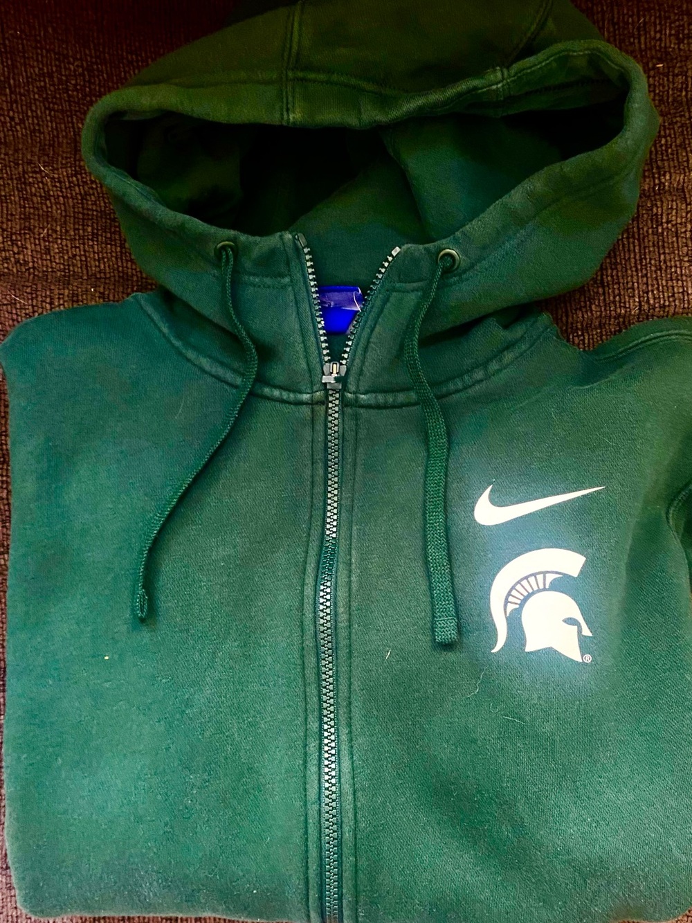 Nike Dark Green Full-Zip Hoodie with White Logo Michigan State